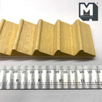 1:12 scale miniature steep narrow staircase in bare wood with 11 treads, side view of the steps shown with a ruler