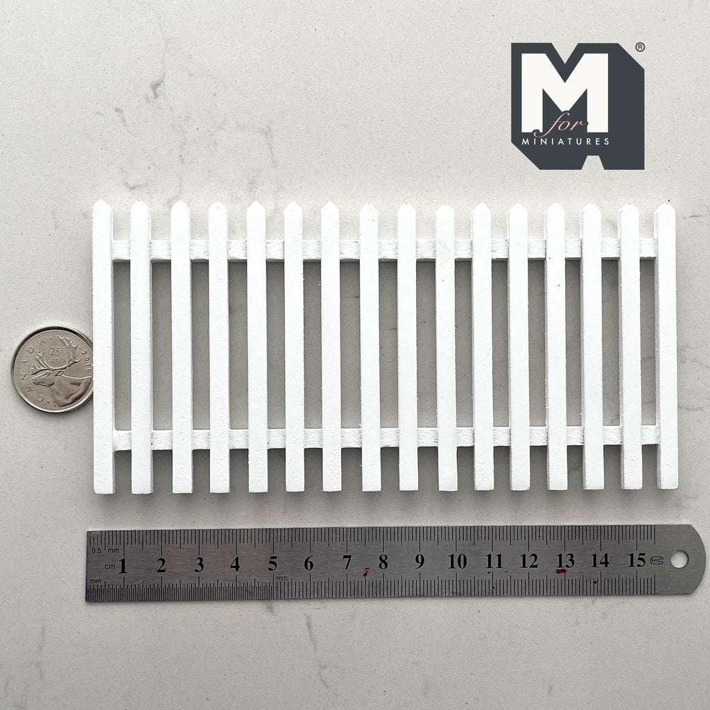 1:12 Scale, Miniature Picket Fence Panel, 6 inch wide (white)