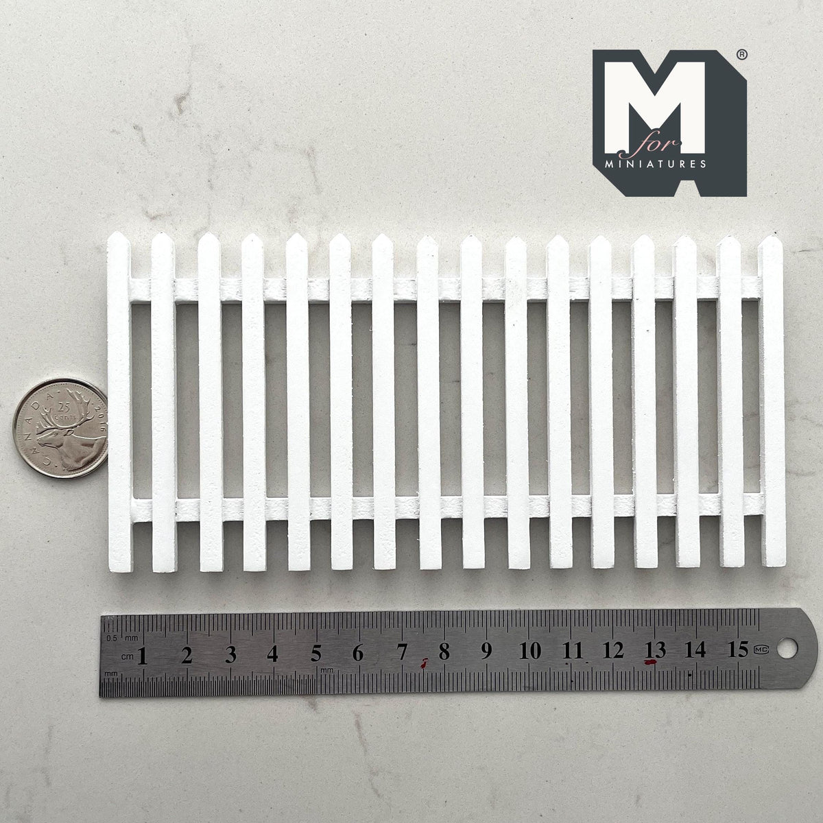 1:12 Scale, Miniature Picket Fence Panel, 6 inch wide (white)