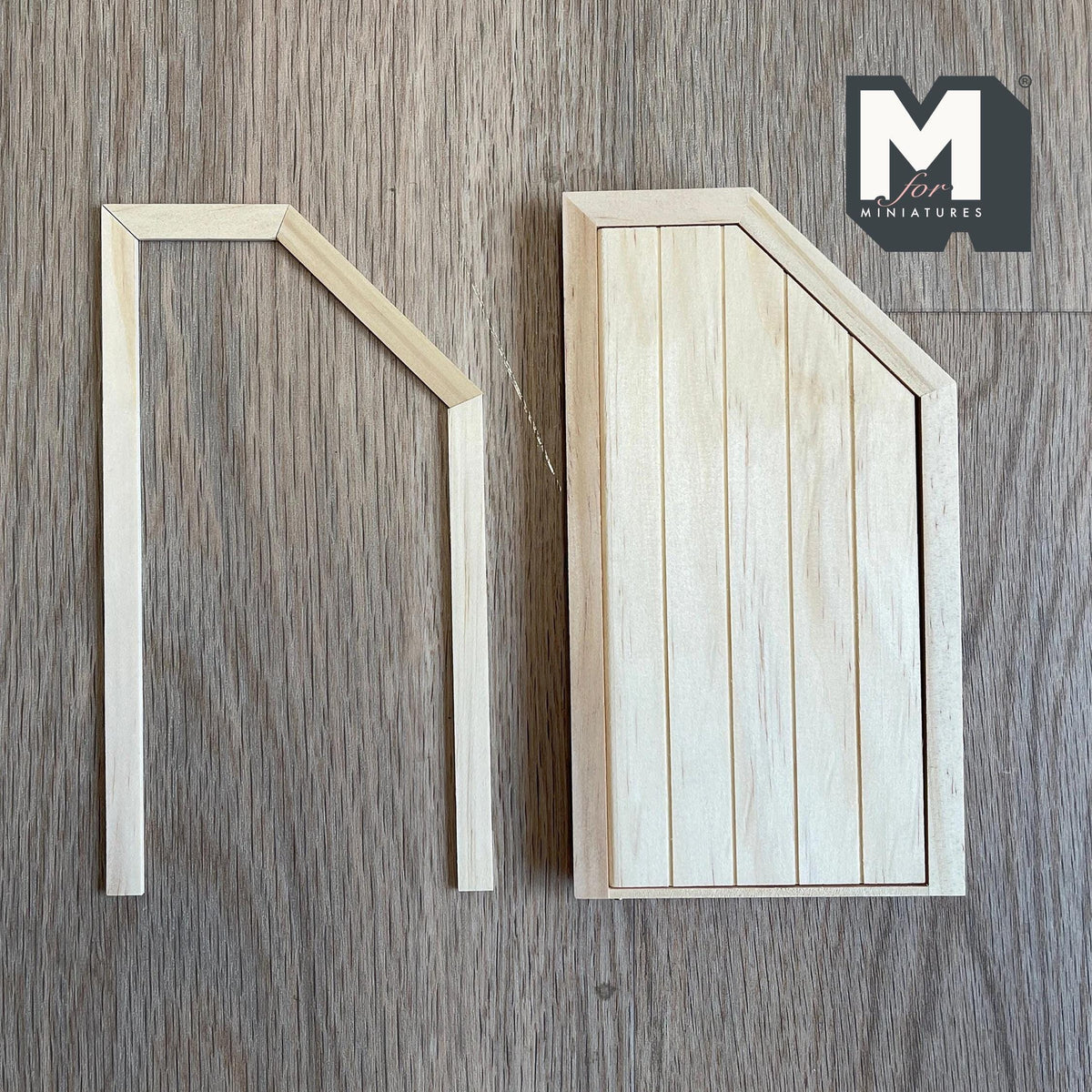 1:12 Scale Miniature Unfinished Dollhouse Under Stairs Door with Angled Top and Back Trim, 7-1/16 inch high