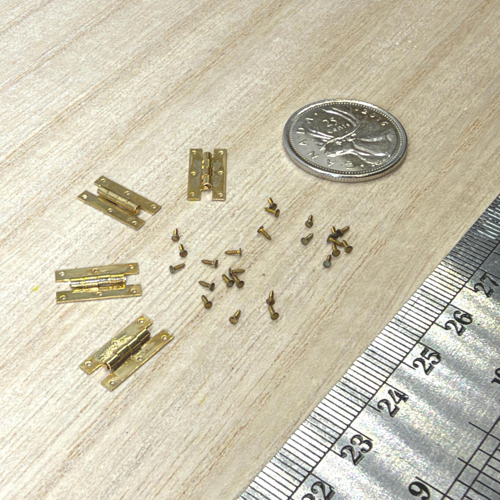 1:12 Scale Miniature Brass Hinge with Nails 4 Knuckles 4 pack Door hinges Window hinges Dollhouse Supply