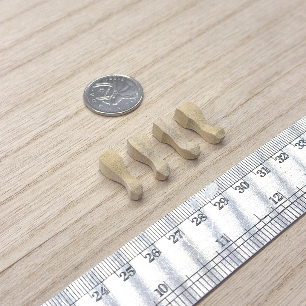1:12 Scale Miniature Unpainted Wood Cabriole Legs, Set of 4, 13/16 inch tall, DIY Dollhouse Supply
