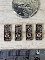 1:12 Scale Miniature Knobs with Embossed Rectangular Backplates, Set of 4, 9/16 inch tall, DIY Dollhouse Supply (antique copper)