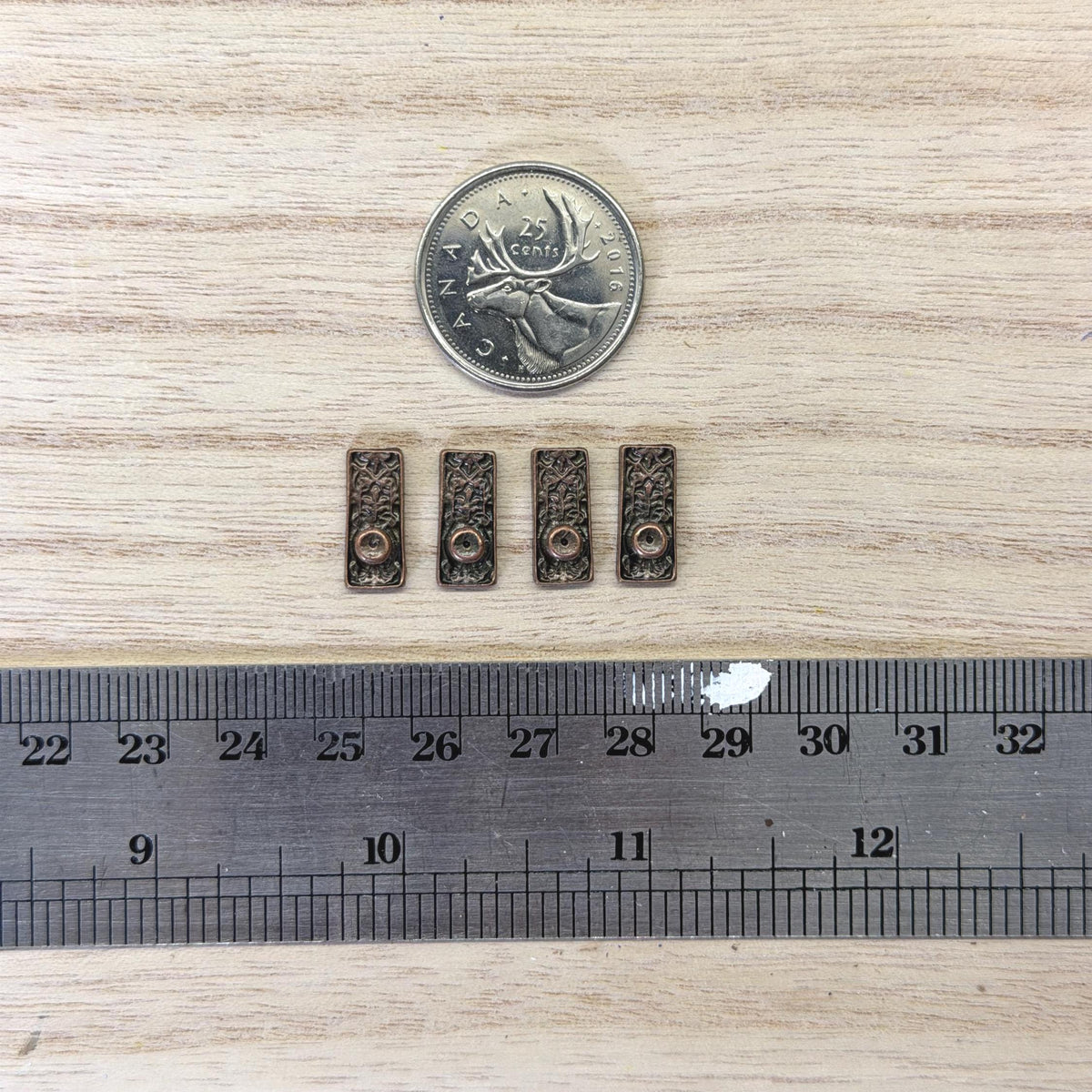 1:12 Scale Miniature Knobs with Embossed Rectangular Backplates, Set of 4, 9/16 inch tall, DIY Dollhouse Supply (antique copper)