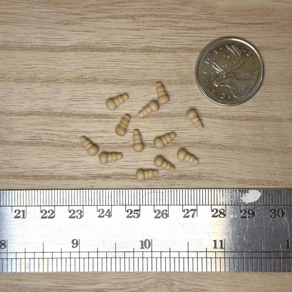 1:12 Scale Miniature Unpainted Turned Wood Knobs, Set of 12, 1/4 inch long, DIY Dollhouse Supply