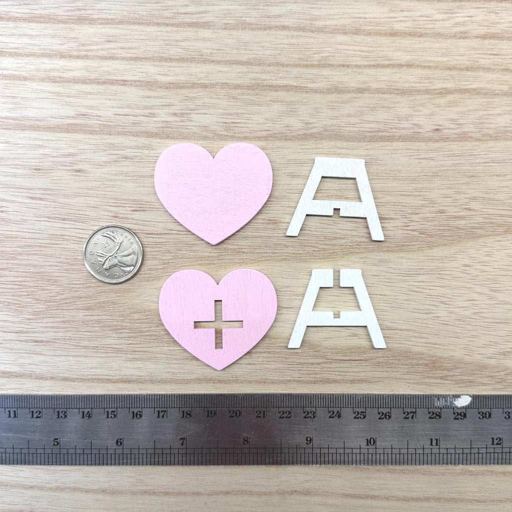1:12 Scale Miniature Heart Table Kit for Nursery or Playroom, 1-5/16 inch tall, Self-assemble DIY Dollhouse Supply (pink and white)
