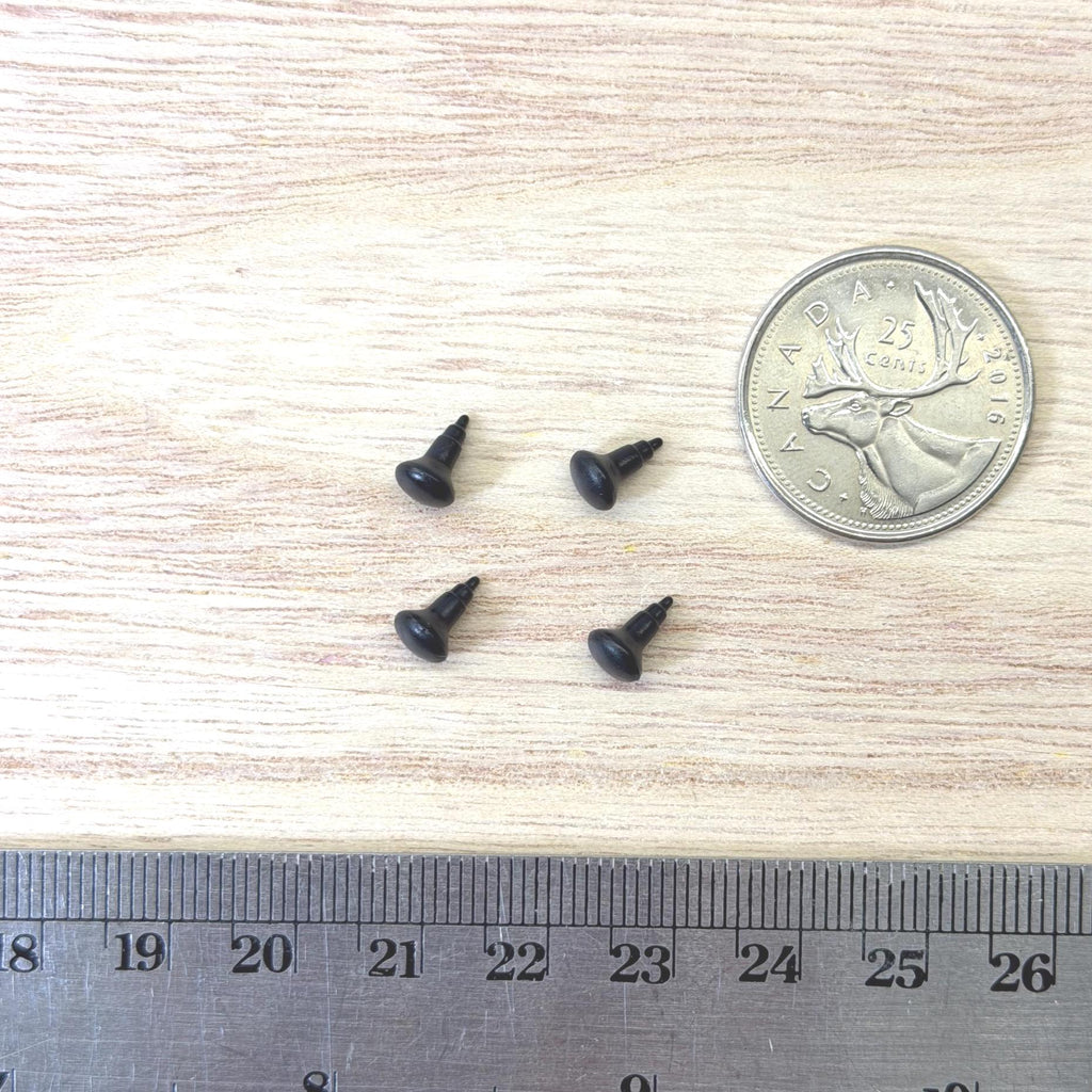 1:12 Scale Miniature Mushroom Knobs, Set of 4, 3/16 inch dia., DIY Dollhouse Supply (matte black)