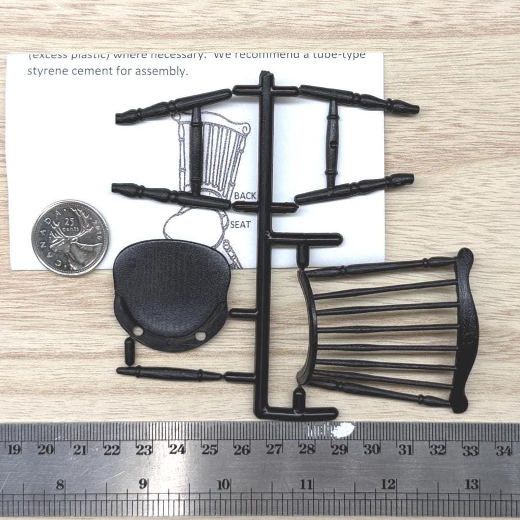1:12 Scale Miniature Duxbury Windsor Chair Kit, Unassembled, 3-7/16 inch tall, DIY Dollhouse Supply (black)