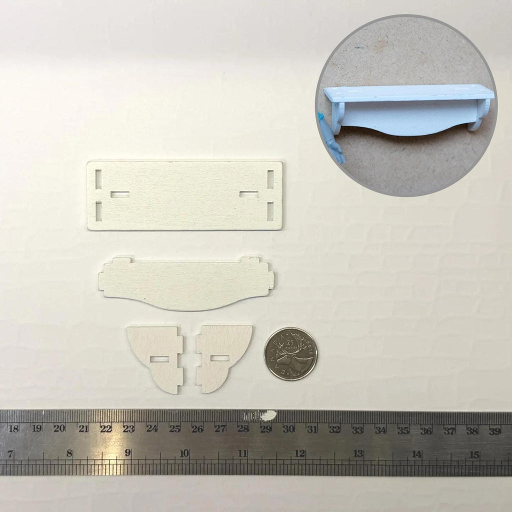 1:12 Scale Miniature Wood Scalloped Wall Shelf Kit, Unassembled, 3-3/8 inch long, DIY Dollhouse Supply (white)