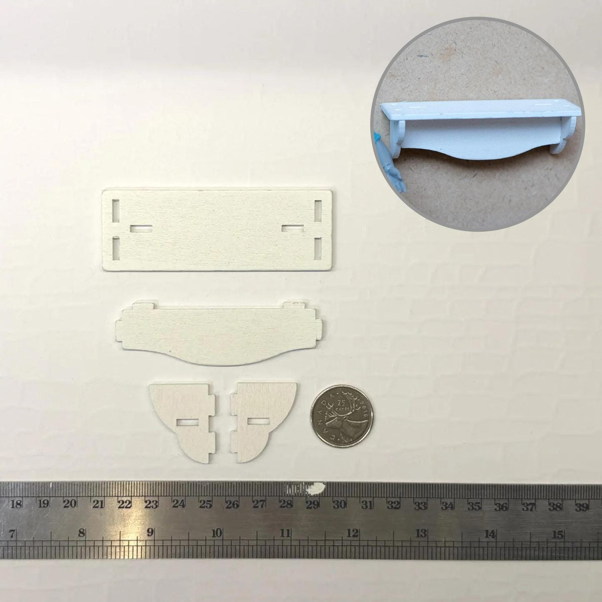 1:12 Scale Miniature Wood Scalloped Wall Shelf Kit, Unassembled, 3-3/8 inch long, DIY Dollhouse Supply (white)