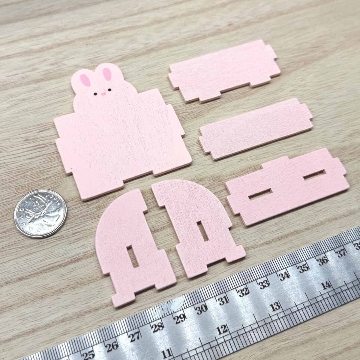 1:12 Scale Miniature Wood Bunny 2 Tier Bookshelf Kit, Unassembled, 2-7/16 inch wide, DIY Dollhouse Supply (pink)