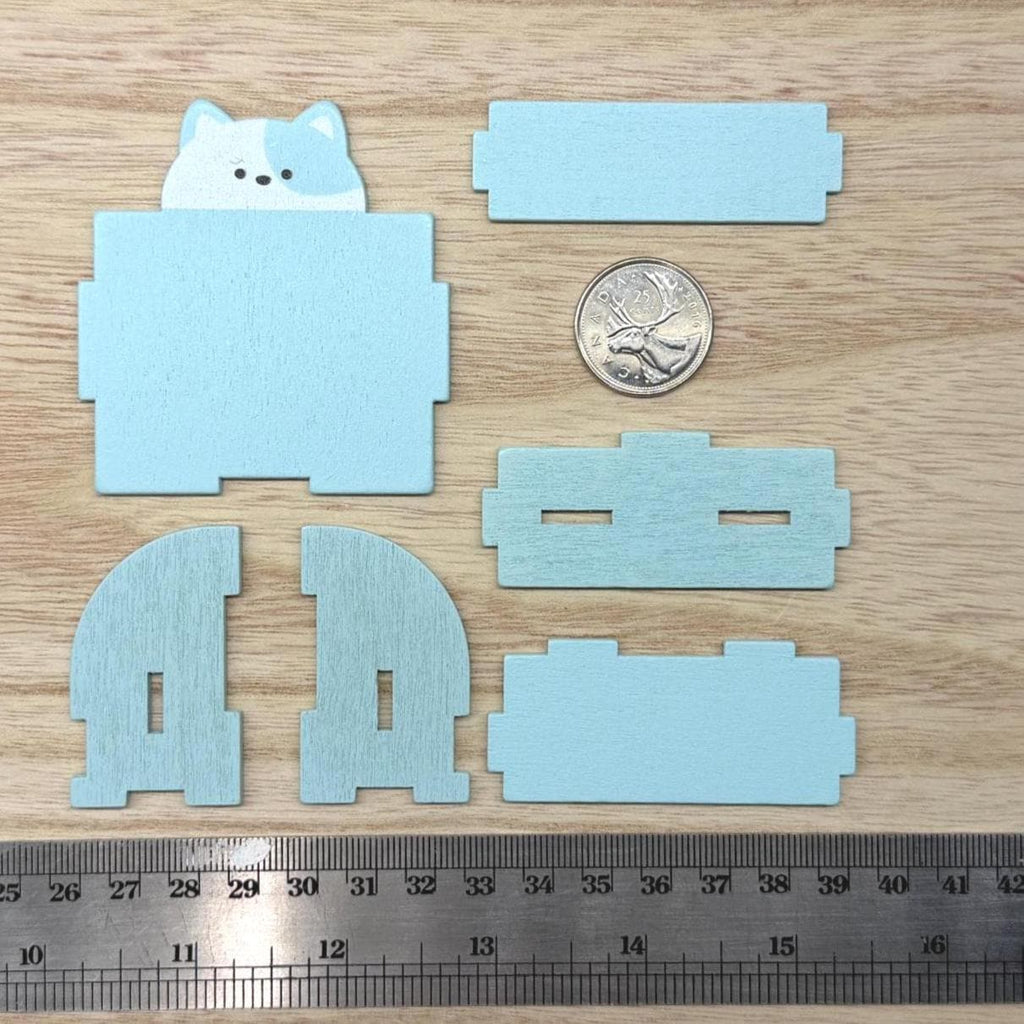 1:12 Scale Miniature Wood Cat 2 Tier Bookshelf Kit, Unassembled, 2-7/16 inch wide, DIY Dollhouse Supply (light blue)