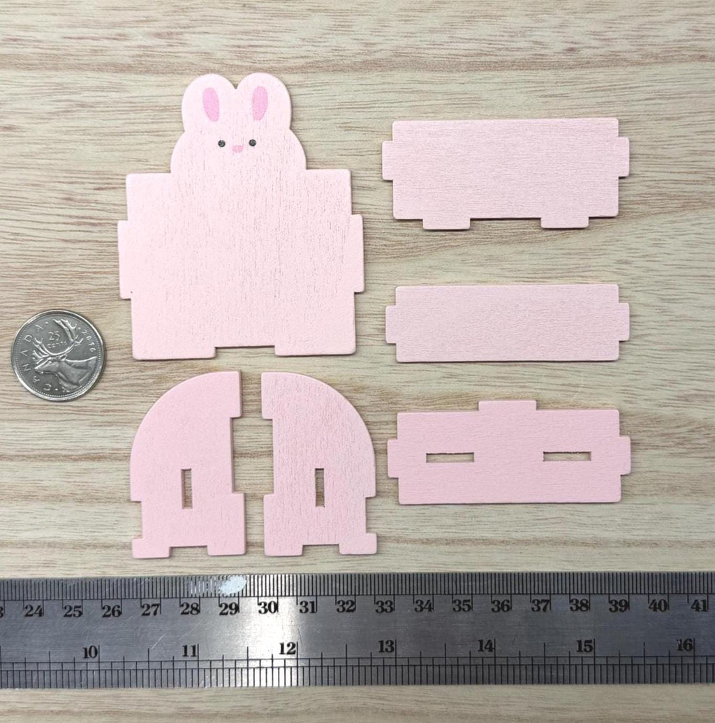 1:12 Scale Miniature Wood Bunny 2 Tier Bookshelf Kit, Unassembled, 2-7/16 inch wide, DIY Dollhouse Supply (pink)