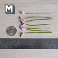 1:12 scale miniature pink heart shaped leaf plant stems with dark green edges and veins and red speckles, on green wrapped stems