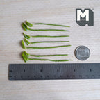 1:12 scale miniature green pointed leaf plant stems with pale silver green markings, on green wrapped stems