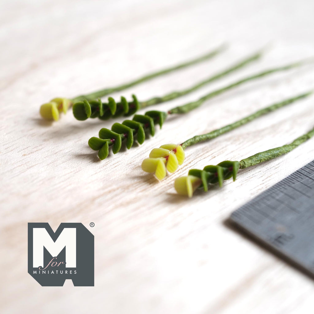 1:12 Scale Miniature Green Leaf Plant Stems, Set of 5, up to 3-13/16 inch long, DIY Dollhouse Supply