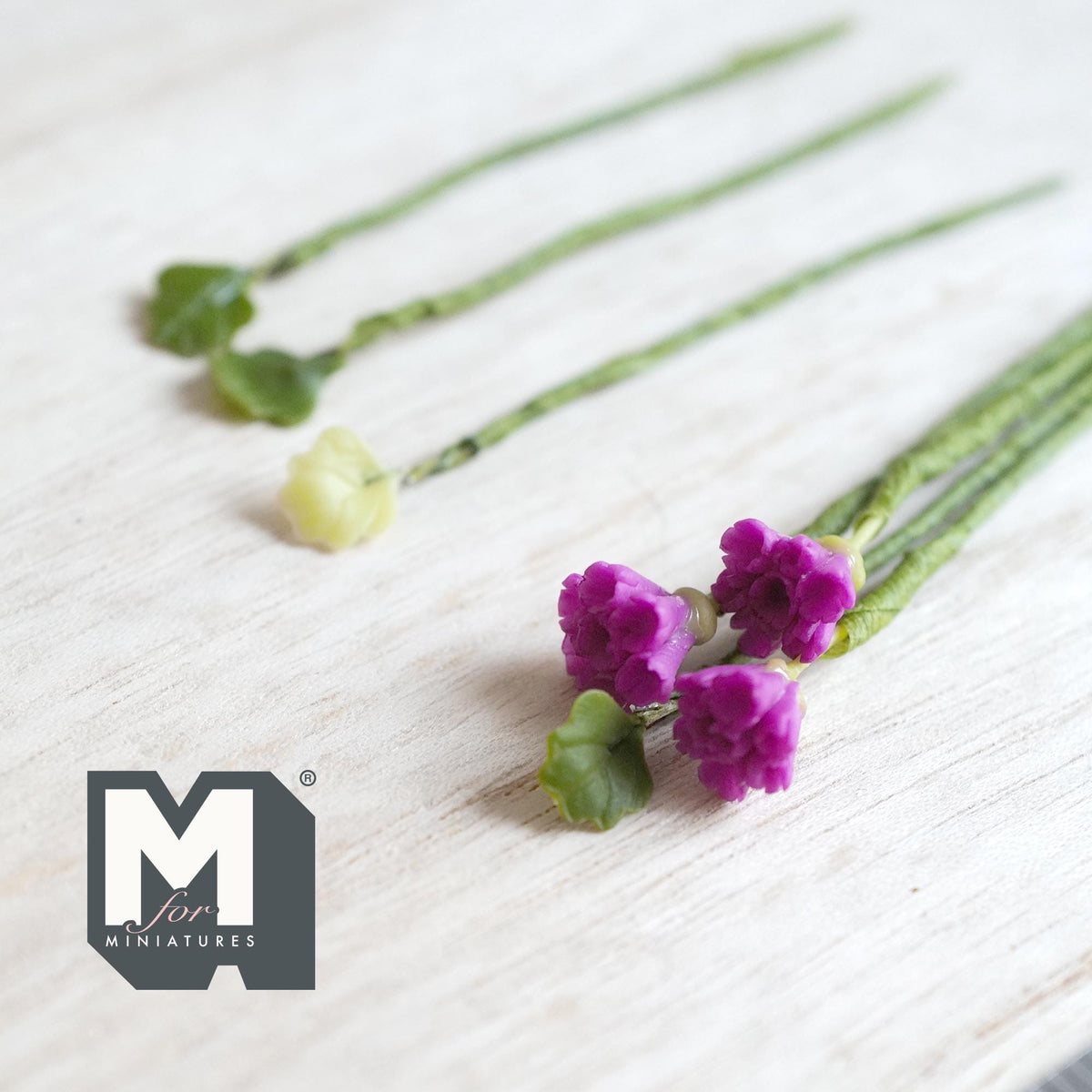 1:12 Scale Miniature Purple Carnation Flower Stems with Leaves, Set of 7, up to 2-5/8 inch long, DIY Dollhouse Supply