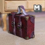 1:12 Scale Miniature Aged Faux Leather Suitcase, Buckle Straps, 8 Corner Caps, 1-7/8 inch wide, Dollhouse Decor (burgundy) (non opening)