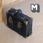 1:12 Scale Miniature Aged Faux Leather Suitcase, Latch Clasps, 8 Corner Caps, 1-7/8 inch wide, Dollhouse Decor (navy) (non opening)