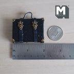1:12 Scale Miniature Aged Faux Leather Suitcase, Latch Clasps, 8 Corner Caps, 1-7/8 inch wide, Dollhouse Decor (navy) (non opening)