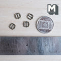 1:12 scale miniature antique brass ornate slide buckles, set of 4, square frames with scrolled edges and a center bar