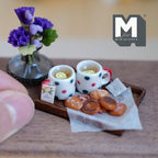 1:12 Scale Miniature Lemon Tea Tray Set with 2 Mugs and Cookies, 1-5/8 inch long, Dollhouse Decor (red and green polka dot)