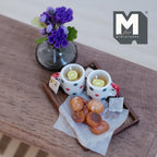 1:12 Scale Miniature Lemon Tea Tray Set with 2 Mugs and Cookies, 1-5/8 inch long, Dollhouse Decor (red and green polka dot)