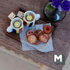 1:12 Scale Miniature Lemon Tea Tray Set with 2 Mugs and Cookies, 1-5/8 inch long, Dollhouse Decor (red, yellow and blue stripe)
