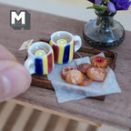 1:12 Scale Miniature Lemon Tea Tray Set with 2 Mugs and Cookies, 1-5/8 inch long, Dollhouse Decor (red, yellow and blue stripe)