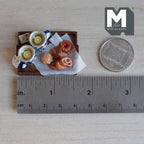 1:12 Scale Miniature Lemon Tea Tray Set with 2 Mugs and Cookies, 1-5/8 inch long, Dollhouse Decor (blue and white)