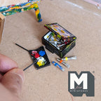 1:12 Scale Miniature Splattered Artist Oil Paint Box with 11 Tubes, Palette and 2 Brushes, 1-1/16 inch wide, Dollhouse Decor