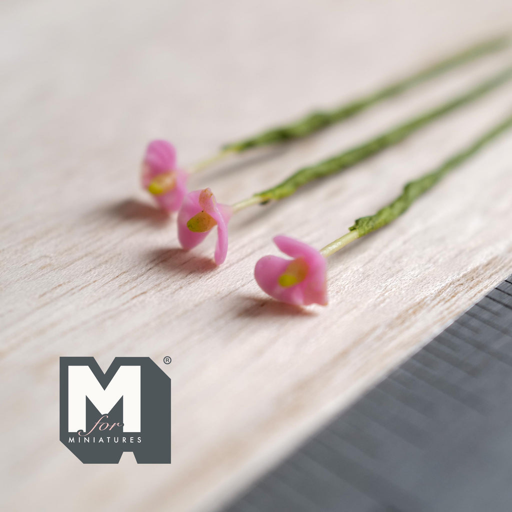 1:12 Scale Miniature Pink Anthurium Flower Stems, Set of 3, up to 2-3/8 inch long, DIY Dollhouse Supply