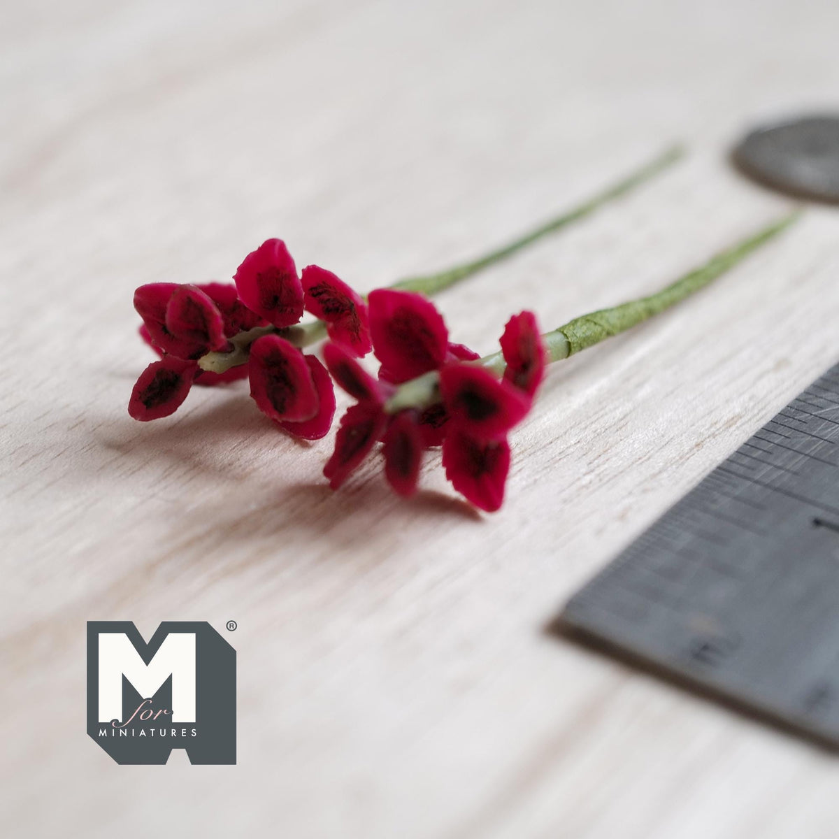 1:12 Scale Miniature Crimson Red Leaf Plant Stems, Set of 2, 3 inch long, DIY Dollhouse Supply