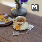 Tazza e piattino in miniatura con tè al limone e biscotto, scala 1:12, diam. 3/4 inch, decorazione per casa delle bambole (crema)