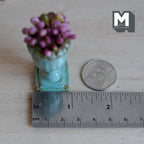 1:12 Scale Miniature Ceramic Potted Plant, Weathered Roman Style Pedestal Urn with Flower Buds, 2-1/16 inch tall, Dollhouse Decor (teal)