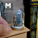 1:12 Scale Miniature Christmas Tree and Gold Toy Soldier in Glass Dome, 1-1/2 inch tall, Dollhouse Decor