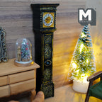 1:12 Scale Miniature Weathered Grandfather Clock with Gold Rim, 6-5/16 inch tall, Dollhouse Decor (cast resin) (black)