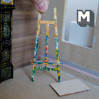 Chevalet d'artiste miniature éclaboussé de peinture à l'échelle 1:12 avec panneau vierge, 2 pièces, 4-15/16 pouces de haut, décoration pour maison de poupée