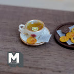 1:12 Scale Miniature Lemon Tea Cup and Saucer with Cookie, 3/4 inch dia., Dollhouse Decor (cream with gold rim)