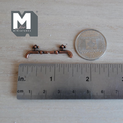 1:12 Scale Miniature Single Handle Faucets, Set of 2, 1/2 inch long, DIY Dollhouse Supply (copper)