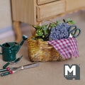 Miniature grape harvest basket shown in a 1:12 scale scene for size