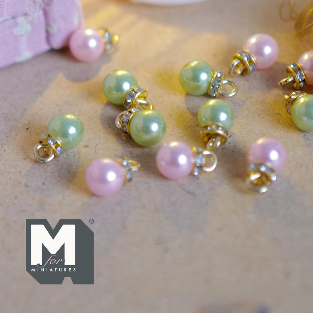 Ornements de Noël miniatures à l'échelle 1:12 avec boîte de rangement et fil de laiton, ensemble de 12, décor pour maison de poupée (rose et vert menthe)