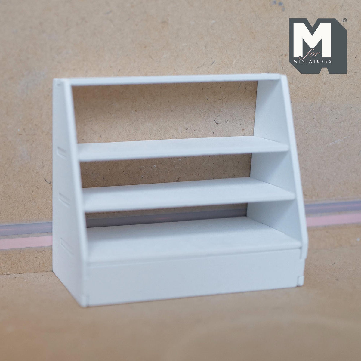 Kit d'étagère présentoir à gradins miniature en bois à 4 niveaux à l'échelle 1:12, non assemblé, 10 cm de large, fourniture pour maison de poupée à monter soi-même (blanc)