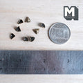 1:12 scale miniature antique brass metal box corner caps, set of 8, three sided with a raised dot on each face