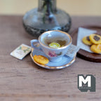 1:12 Scale Miniature Lemon Tea Cup and Saucer with Cookie, 3/4 inch dia., Dollhouse Decor (purple)