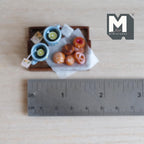 1:12 Scale Miniature Lemon Tea Tray Set with 2 Mugs and Cookies, 1-5/8 inch long, Dollhouse Decor (blue and yellow polka dot)