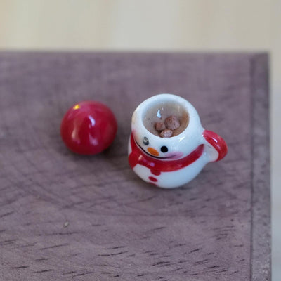 1:12 Scale Miniature Christmas Snowman Mug with Hot Chocolate and Cone Hat Lid, 13/16 inch tall, Dollhouse Decor (red) (non edible)