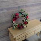 1:12 Scale Miniature Red Rose and Berry Wreath, 2-1/8 inch dia., Dollhouse Decor