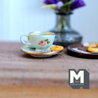 Tasse à thé au citron miniature avec soucoupe et biscuit, échelle 1:12, 3/4 inch de diamètre, décoration de maison de poupée (vert menthe)