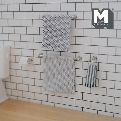 1:12 Scale Miniature Towel Bars, Towel Ring and Toilet Paper Holder with Towels, 4 Pieces, 2-3/16 inch long, Dollhouse Decor (silver)